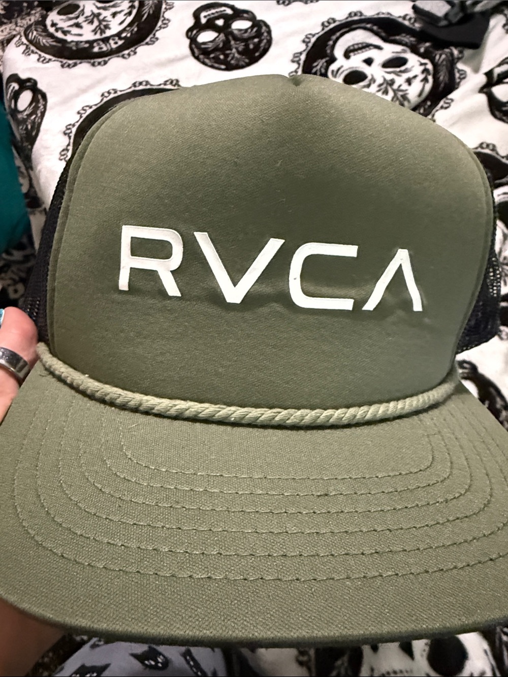 RVCA Olive Trucker Cap with Rope Detail